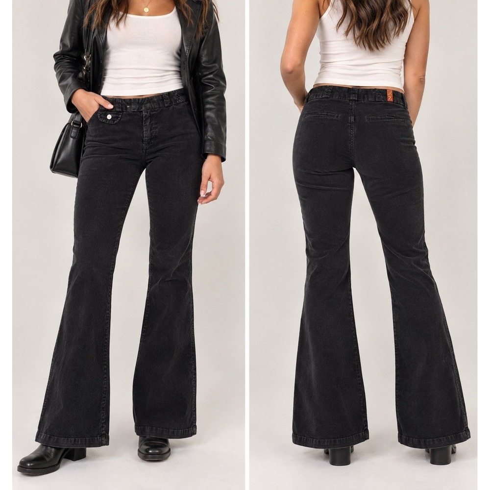 7 For All Mankind Corduroy Flare Pants 29 Indie Sleaze Y2K Charcoal Black
